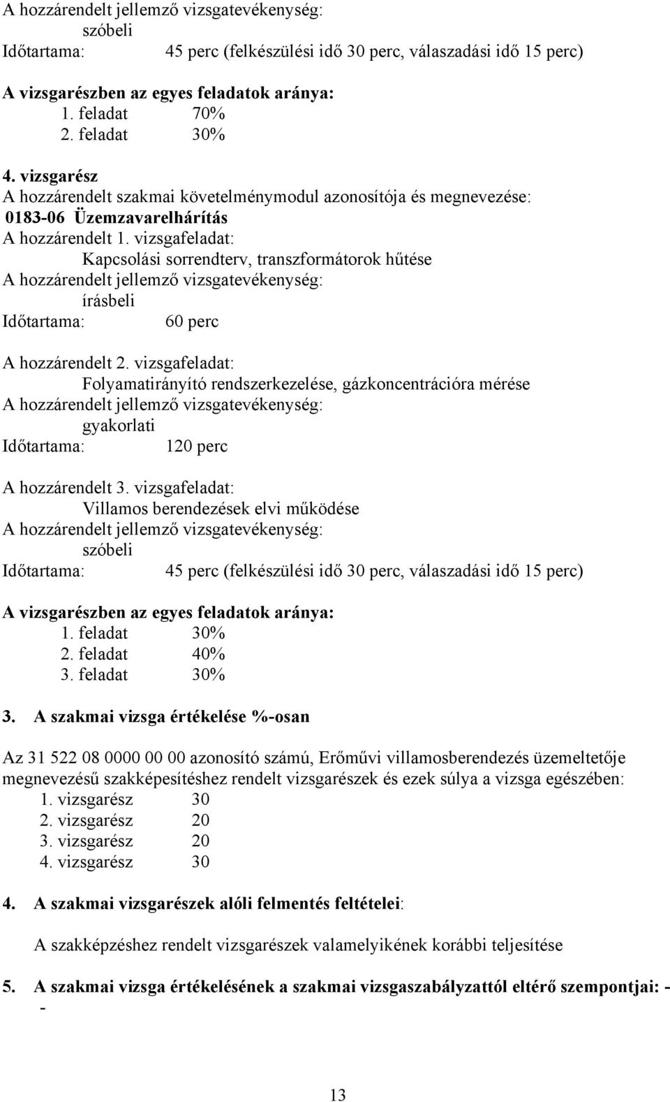 vizsgafeladat: Kapcsolási sorrendterv, transzformátorok hűtése írásbeli Időtartama: 60 perc A hozzárendelt 2.