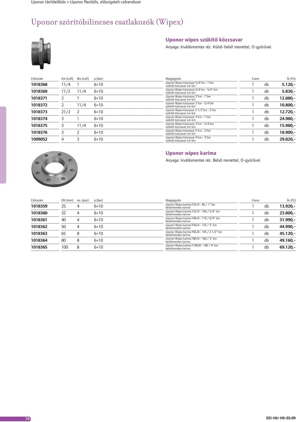 120, 1018369 11/2 11/4 6+10 Uponor Wipex közcsavar 6/4"km - 5/4" bm szűkítő közcsavar km bm 1 db 5.830, 1018371 2 1 6+10 Uponor Wipex közcsavar 2"km - 1"bm szűkítő közcsavar km bm 1 db 12.