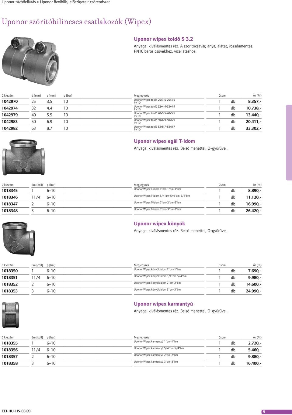 5 PN10 1 db 8.357, 1042974 32 4.4 10 Uponor Wipex toldó 32x4.4-32x4.4 PN10 1 db 10.738, 1042979 40 5.5 10 Uponor Wipex toldó 40x5.5-40x5.5 PN10 1 db 13.440, 1042983 50 6.9 10 Uponor Wipex toldó 50x6.