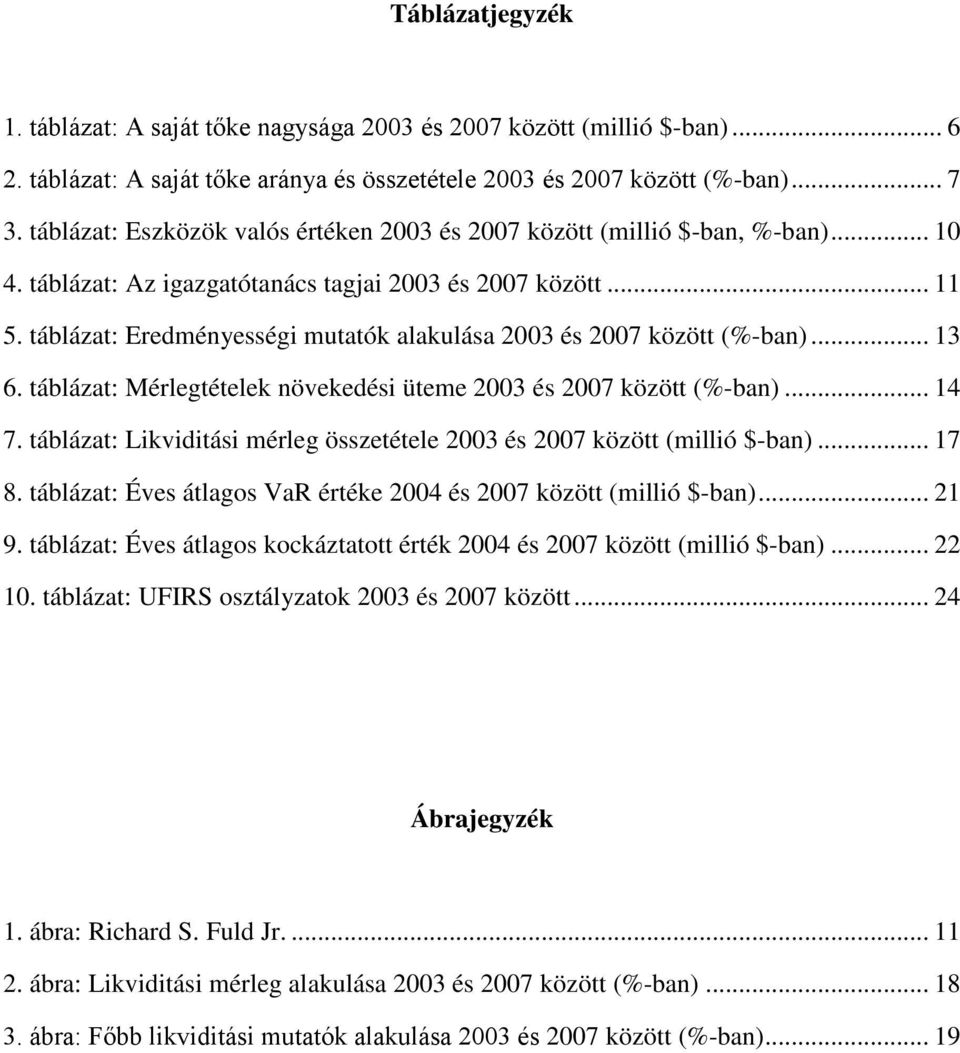 táblázat: Eredményességi mutatók alakulása 2003 és 2007 között (%-ban)... 13 6. táblázat: Mérlegtételek növekedési üteme 2003 és 2007 között (%-ban)... 14 7.