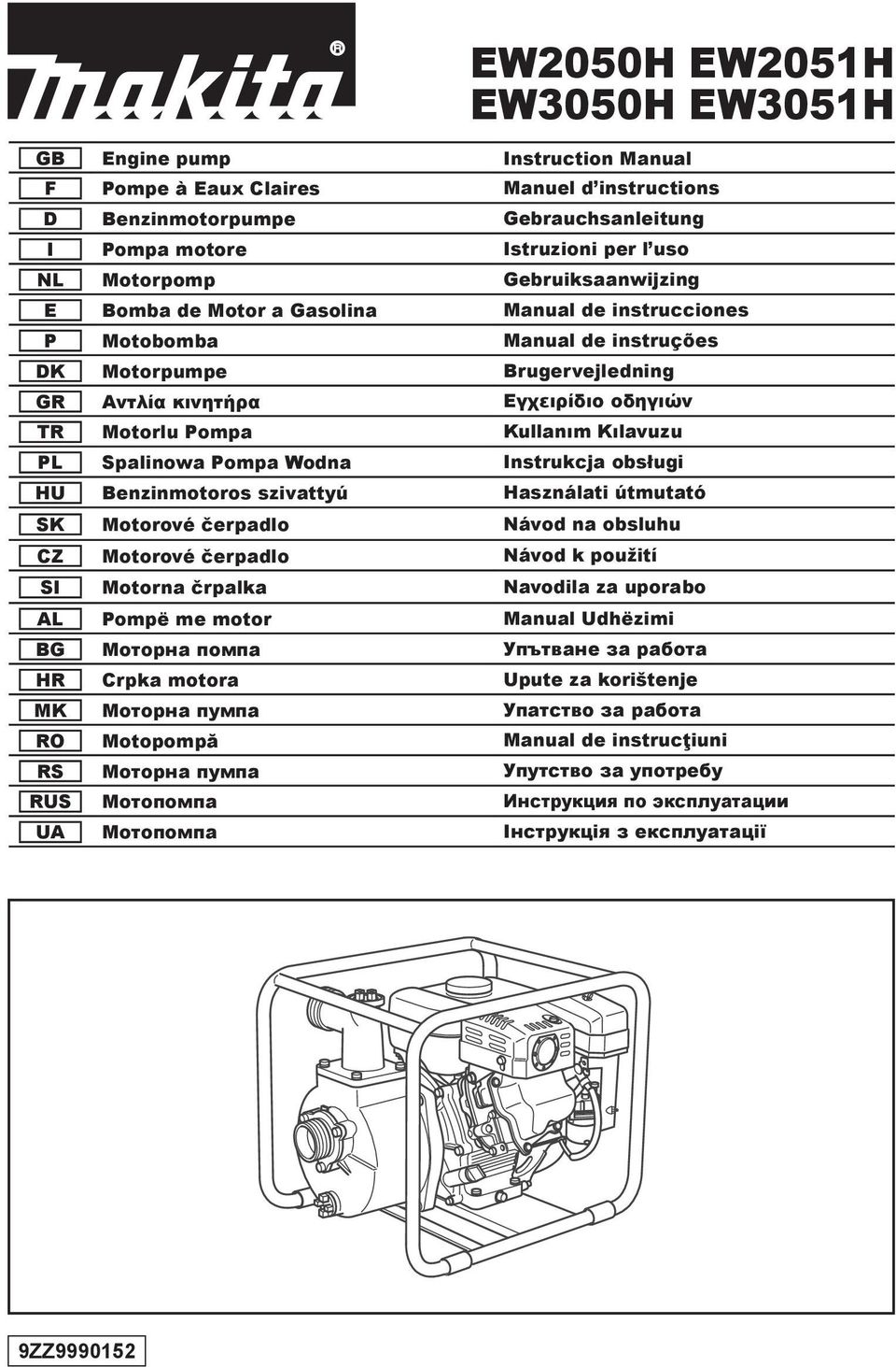 Kılavuzu PL Spalinowa Pompa Wodna Instrukcja obsługi HU Benzinmotoros szivattyú Használati útmutató SK Motorové čerpadlo Návod na obsluhu CZ Motorové čerpadlo Návod k použití SI Motorna črpalka