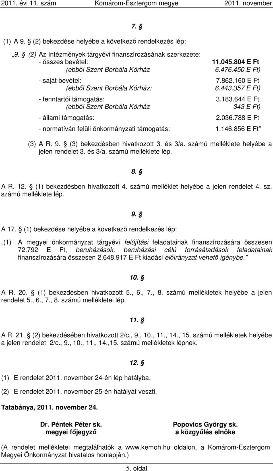 788 E Ft - normatíván felüli önkormányzati támogatás: 1.146.856 E Ft (3) A R. 9. (3) bekezdésben hivatkozott 3. és 3/a. számú melléklete helyébe a jelen rendelet 3. és 3/a. számú melléklete lép. 8.