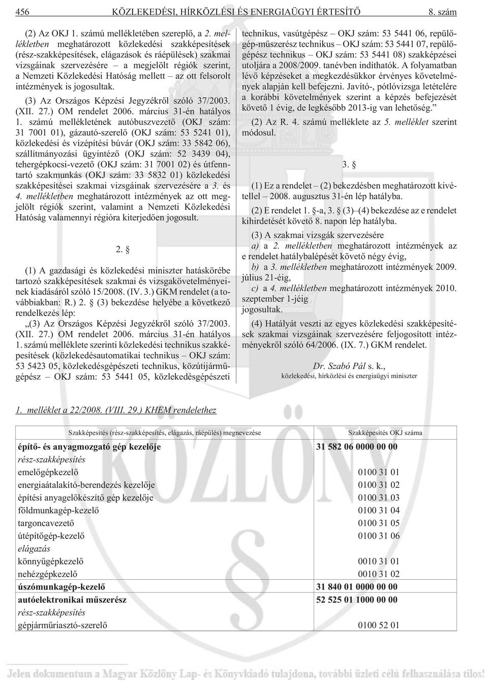 mellett az ott felsorolt intézmények is jogosultak. (3) Az Országos Képzési Jegyzékrõl szóló 37/2003. (II. 27.) OM rendelet 2006. március 31-én hatályos 1.