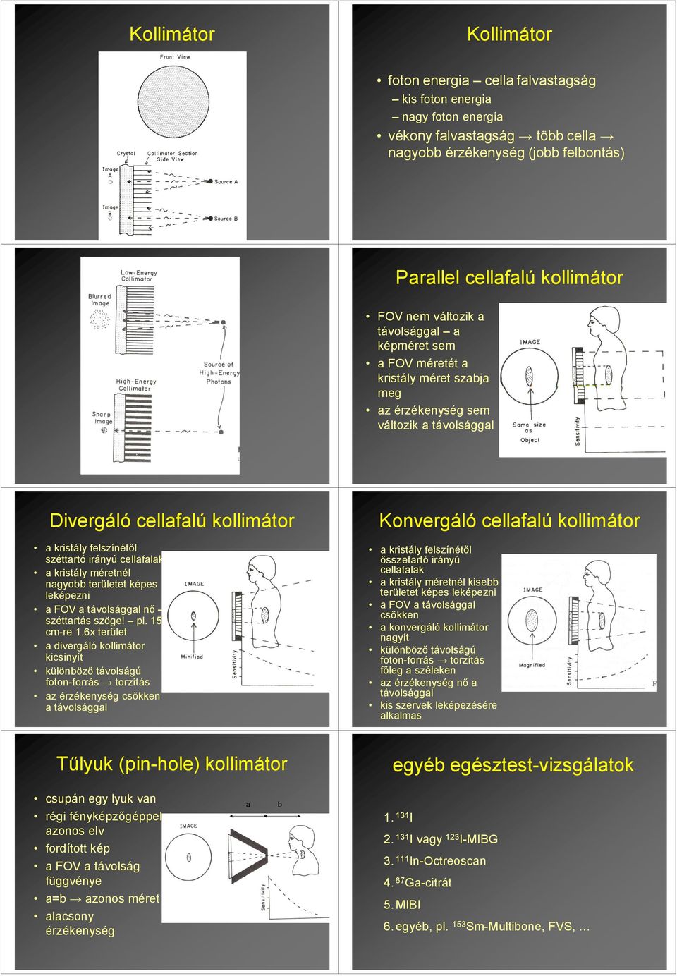 cellafalak a kristály méretnél nagyobb területet képes leképezni a FOV a távolsággal nı széttartás szöge! pl. 15 cm-re 1.