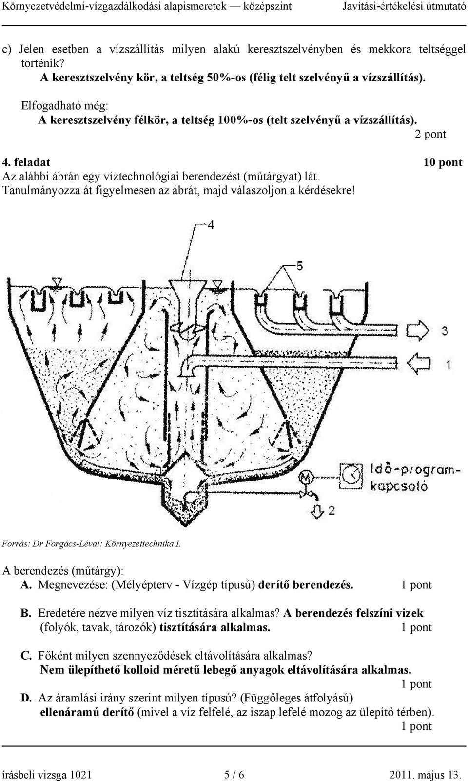 Tanulmányozza át figyelmesen az ábrát, majd válaszoljon a kérdésekre! Forrás: Dr Forgács-Lévai: Környezettechnika I. A berendezés (műtárgy): A.