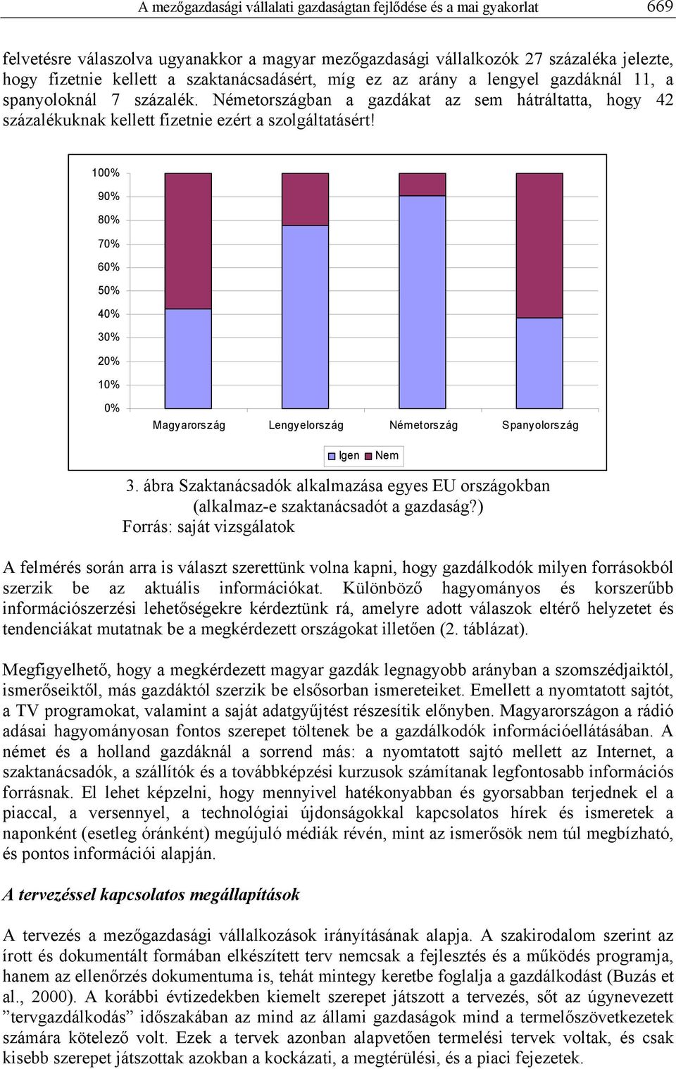 100% 90% 80% 70% 60% 50% 40% 30% 20% 10% 0% Magyarország Lengyelország Németország Spanyolország Igen Nem 3. ábra Szaktanácsadók alkalmazása egyes EU országokban (alkalmaz-e szaktanácsadót a gazdaság?