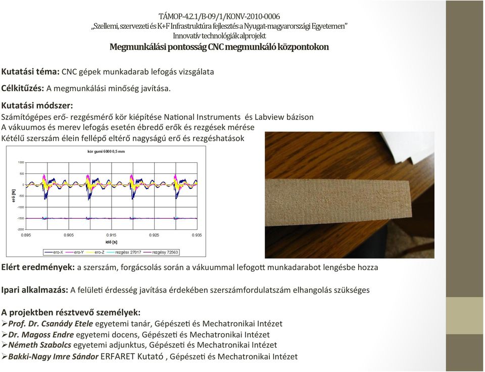 Kutatási téma: CNC gépek munkadarab lefogás vizsgálata Célkitűzés: A megmunkálási minőség javítása.