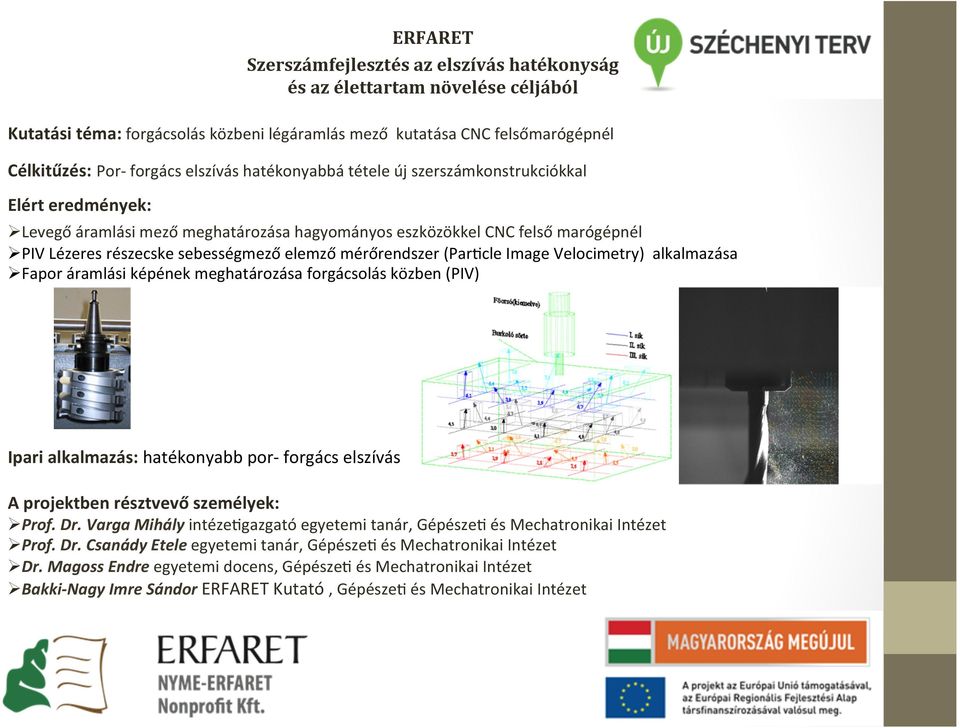 mérőrendszer (ParUcle Image Velocimetry) alkalmazása Ø Fapor áramlási képének meghatározása forgácsolás közben (PIV) Ipari alkalmazás: hatékonyabb por- forgács elszívás Ø Prof. Dr.