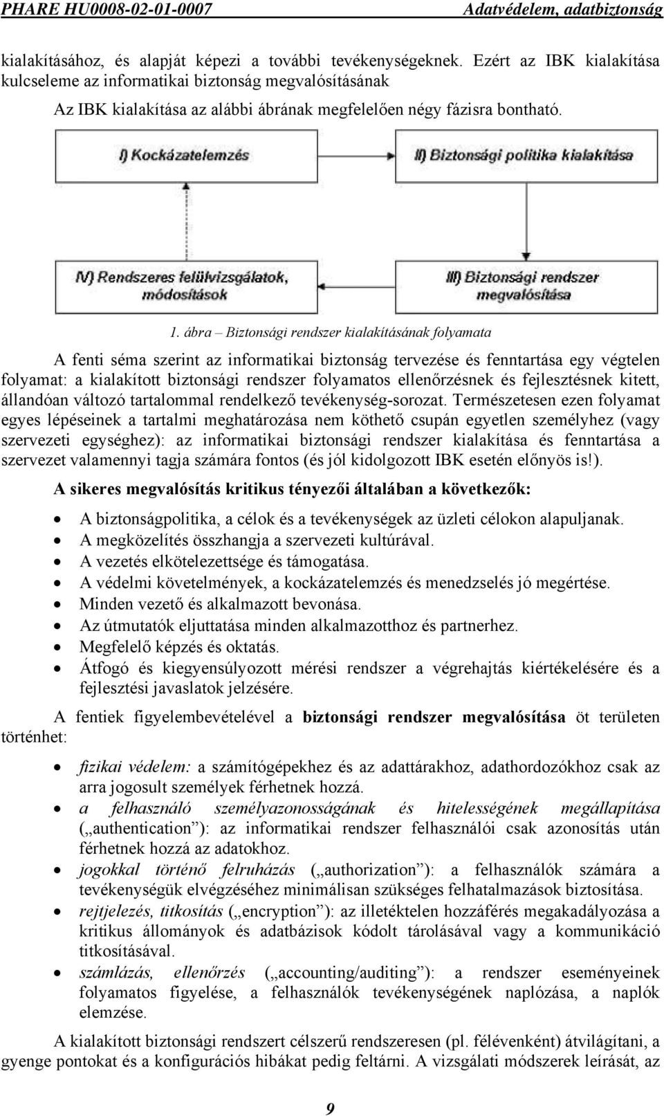 ábra Biztonsági rendszer kialakításának folyamata A fenti séma szerint az informatikai biztonság tervezése és fenntartása egy végtelen folyamat: a kialakított biztonsági rendszer folyamatos