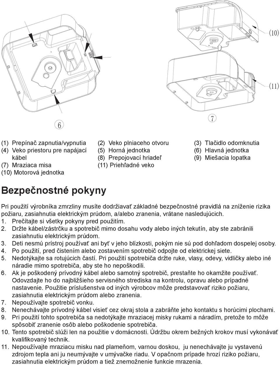 zasiahnutia elektrickým prúdom, a/alebo zranenia, vrátane nasledujúcich. 1. Prečítajte si všetky pokyny pred použitím. 2.