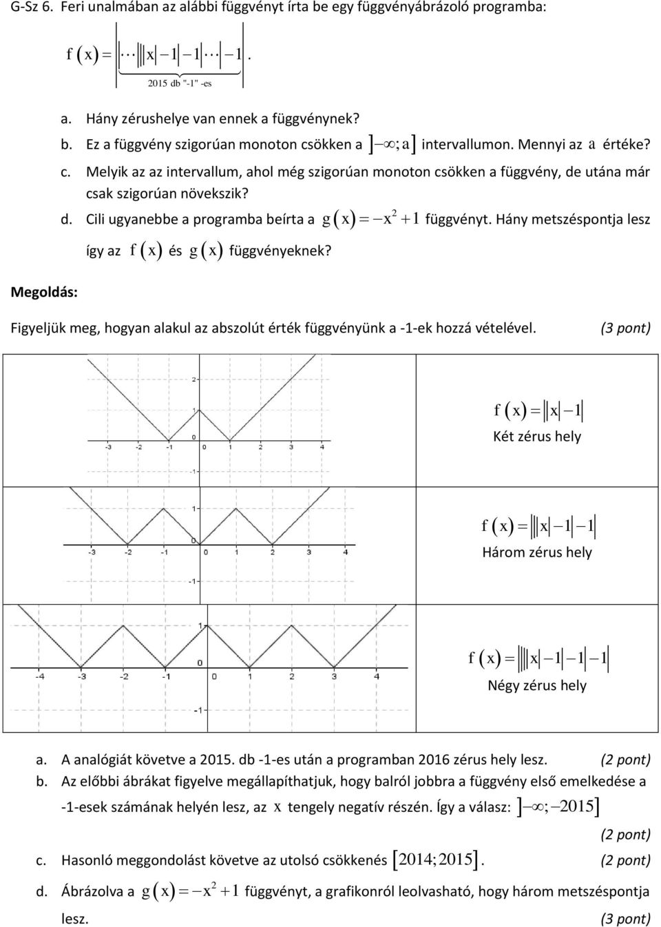 Cili ugyanebbe a programba beírta a így az f x és g x függvényeknek? 1 függvényt. Hány metszéspontja lesz Figyeljük meg, hogyan alakul az abszolút érték függvényünk a -1-ek hozzá vételével.