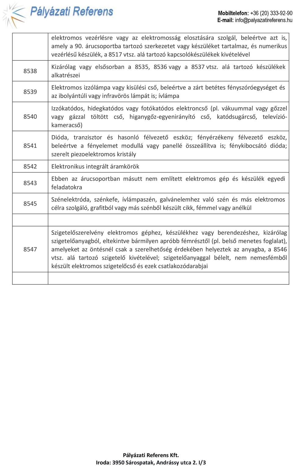 alá tartozó kapcsolókészülékek kivételével Kizárólag vagy elsősorban a 8535, 8536 vagy a 8537 vtsz.