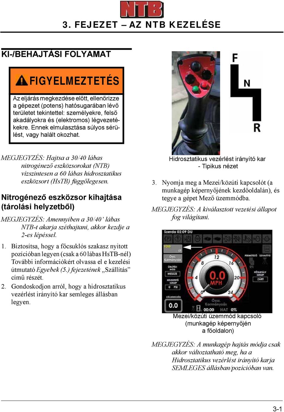 MEGJEGYZÉS: Hajtsa a 30/40 lábas nitrogénező eszközsorokat (NTB) vízszintesen a 60 lábas hidrosztatikus eszközsort (HsTB) függőlegesen.