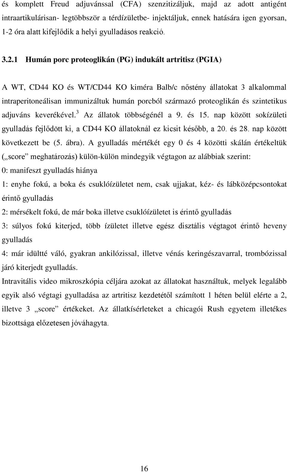 1 Humán porc proteoglikán (PG) indukált artritisz (PGIA) A WT, CD44 KO és WT/CD44 KO kiméra Balb/c nőstény állatokat 3 alkalommal intraperitoneálisan immunizáltuk humán porcból származó proteoglikán