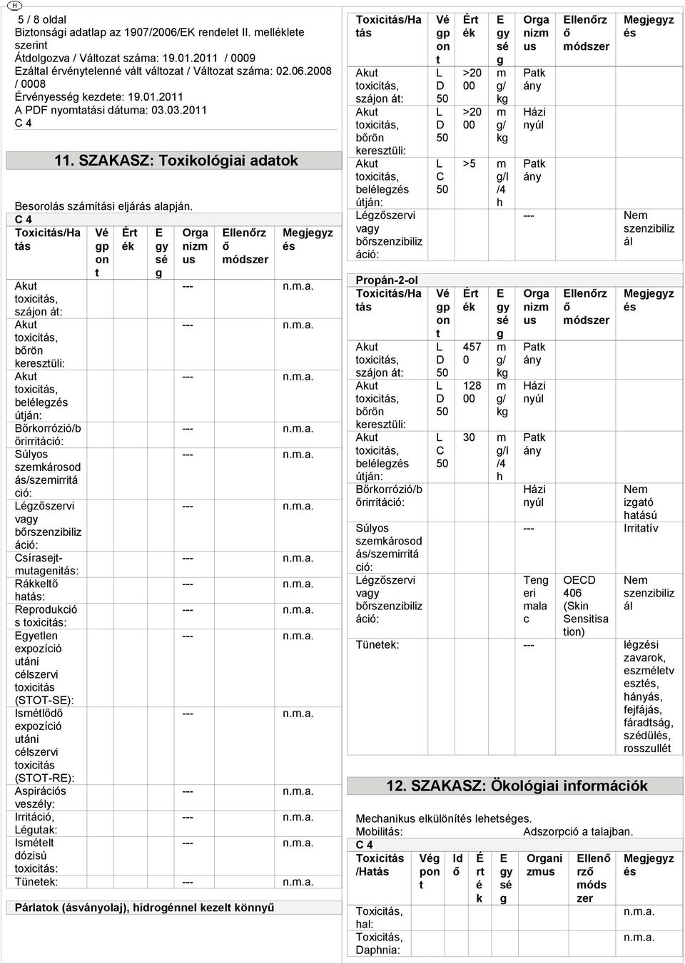 Toxiciás/Ha Ér ás ék száj á: brön kereszüli: belélez úján: Brkorrózió/b rirriáció: Súlyos szekárosod ás/szeirriá ció: ézszervi va brszenzibiliz áció: sírasejuaeniás: Rákkel aás: Reprodukció s