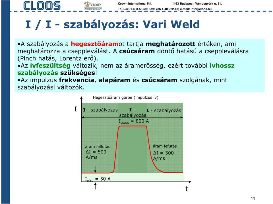 Az ívfeszültség változik, nem az áramerősség, ezért további ívhossz szabályozás szükséges!