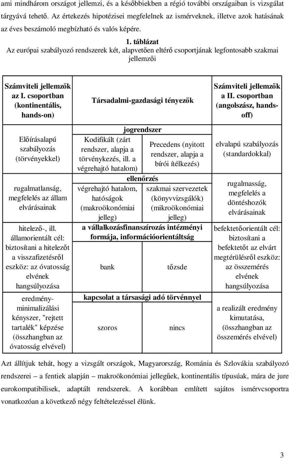 táblázat Az európai szabályozó rendszerek két, alapveten eltér csoportjának legfontosabb szakmai jellemzi Számviteli jellemzk az I.