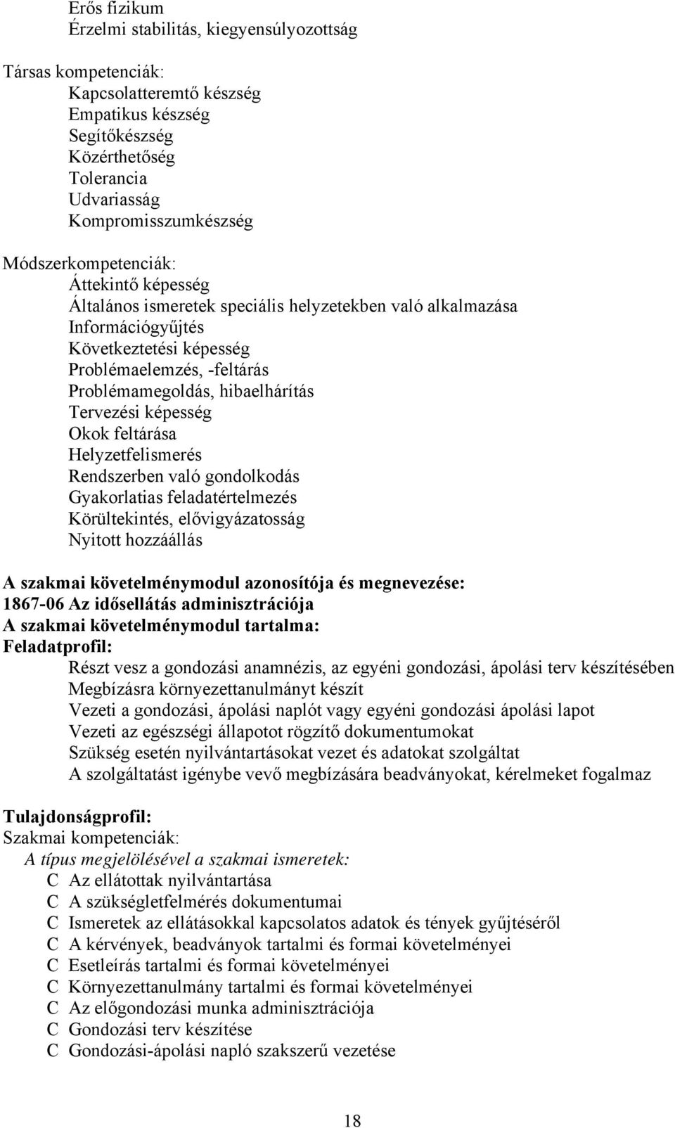 hibaelhárítás Tervezési képesség Okok feltárása Helyzetfelismerés Rendszerben való gondolkodás Gyakorlatias feladatértelmezés Körültekintés, elővigyázatosság Nyitott hozzáállás A szakmai