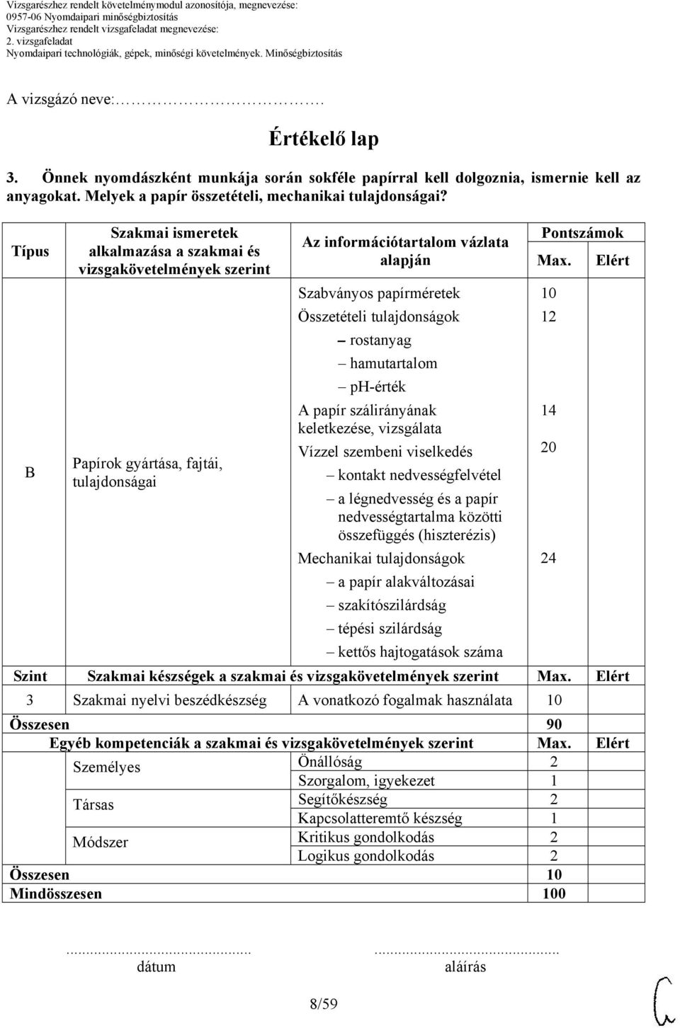 Elért Szabványos papírméretek Összetételi tulajdonságok 12 rostanyag hamutartalom ph-érték A papír szálirányának 14 keletkezése, vizsgálata Vízzel szembeni viselkedés 20 Papírok gyártása, fajtái, B