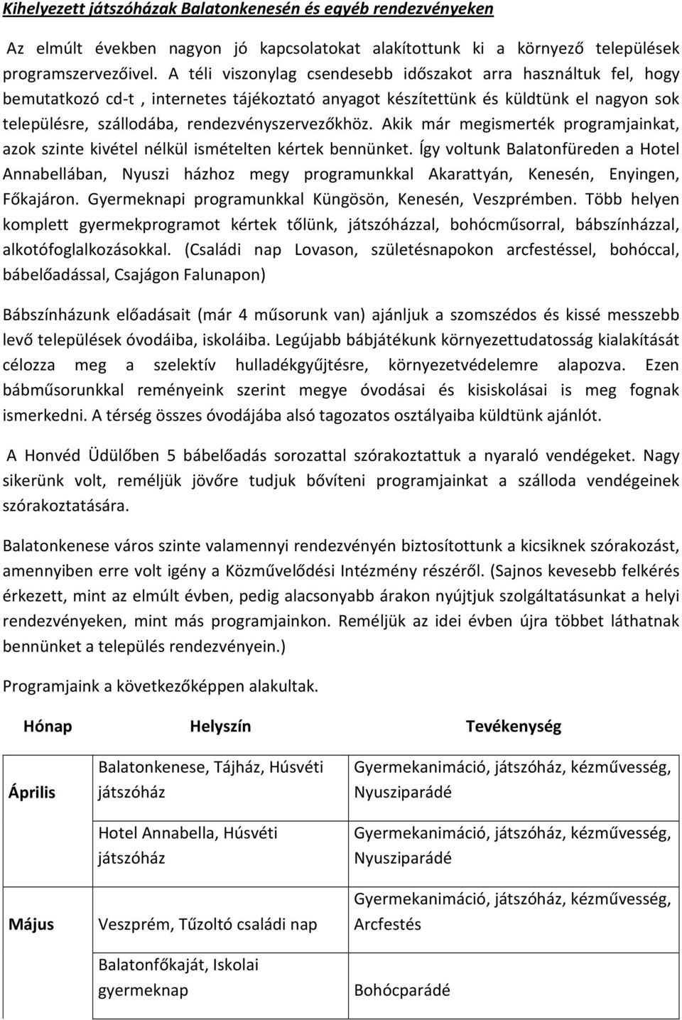 rendezvényszervezőkhöz. Akik már megismerték programjainkat, azok szinte kivétel nélkül ismételten kértek bennünket.