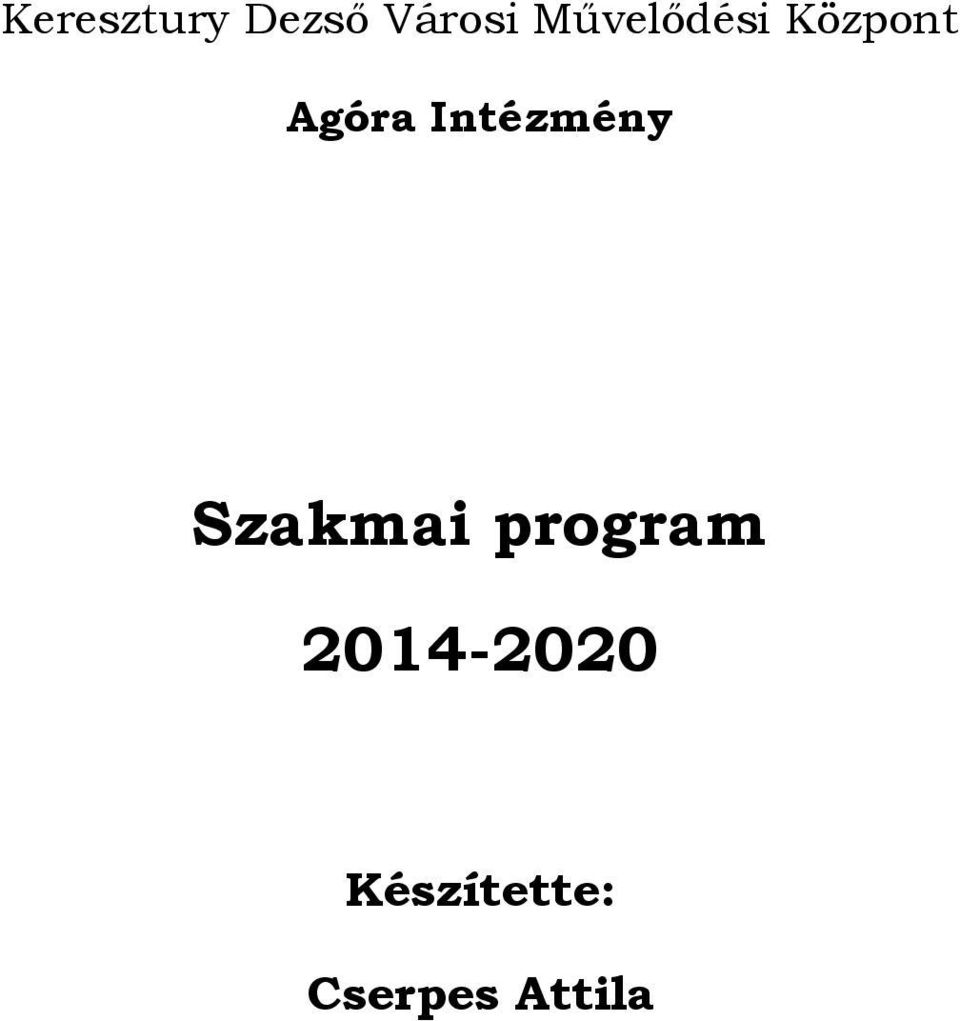 Intézmény Szakmai program