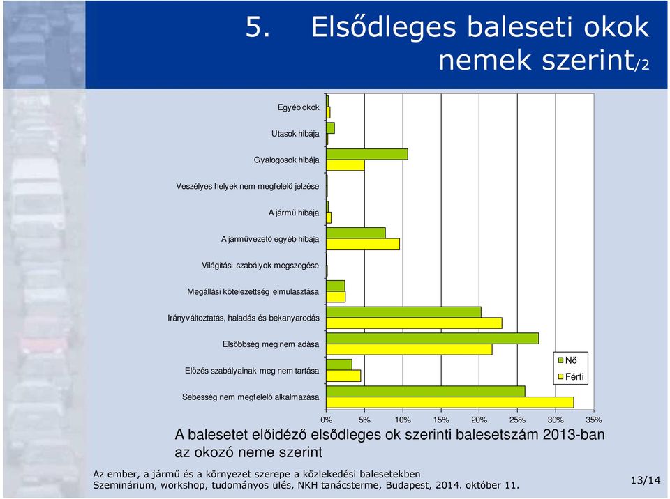 Irányváltoztatás, haladás és bekanyarodás Elsőbbség meg nem adása Előzés szabályainak meg nem tartása Nő Férfi Sebesség nem