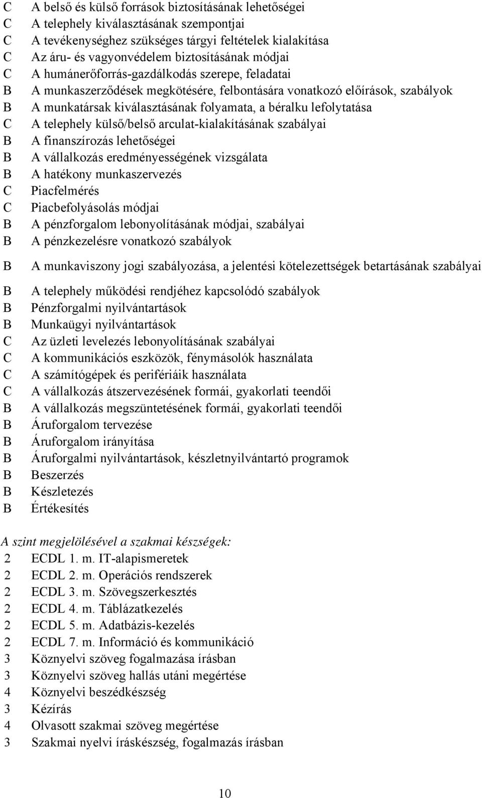 külső/belső arculatkialakításának szabályai A finanszírozás lehetőségei A vállalkozás eredményességének vizsgálata A hatékony munkaszervezés Piacfelmérés Piacbefolyásolás módjai A pénzforgalom