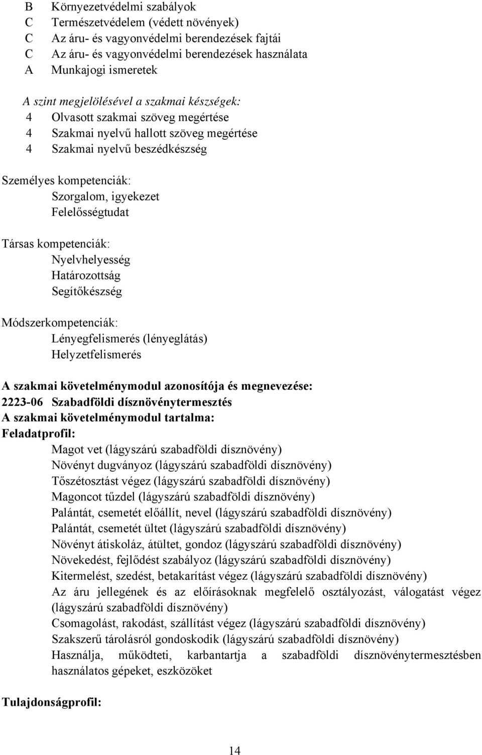 kompetenciák: Nyelvhelyesség Határozottság Segítőkészség Módszerkompetenciák: Lényegfelismerés (lényeglátás) Helyzetfelismerés A szakmai követelménymodul azonosítója és megnevezése: 222306