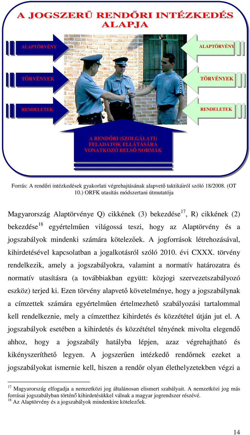 ) ORFK utasítás módszertani útmutatója Magyarország Alaptörvénye Q) cikkének (3) bekezdése 17, R) cikkének (2) bekezdése 18 egyértelműen világossá teszi, hogy az Alaptörvény és a jogszabályok