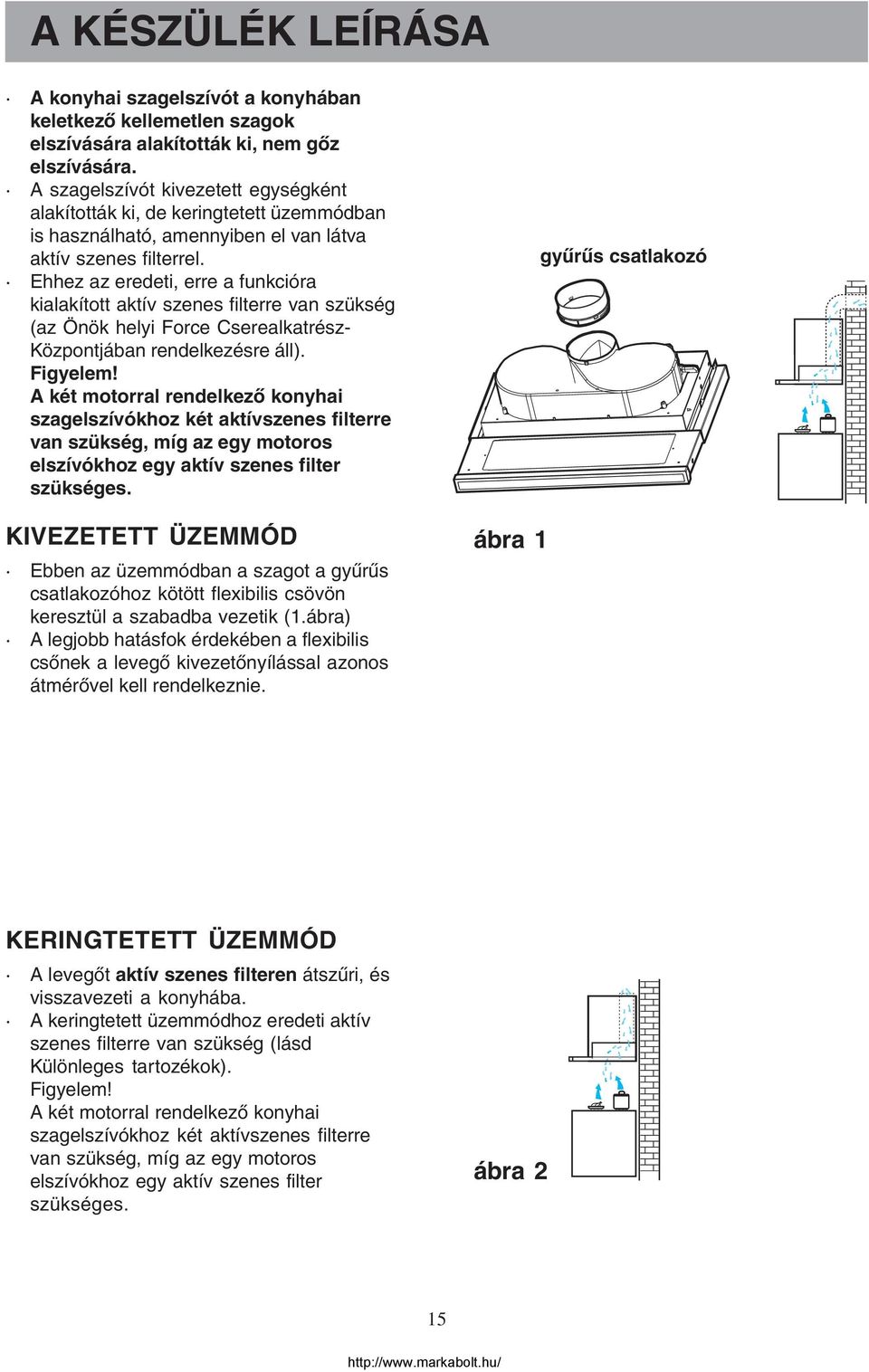 Ehhez az eredeti, erre a funkcióra kialakított aktív szenes filterre van szükség (az Önök helyi Force Cserealkatrész- Központjában rendelkezésre áll). Figyelem!