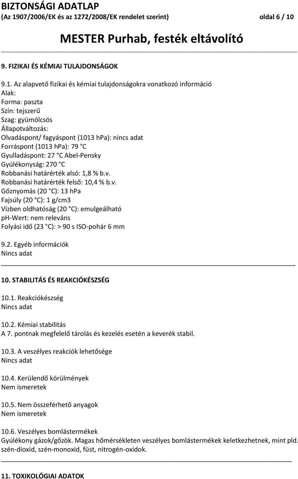 72/2008/EK rendelet szerint) oldal 6 / 10