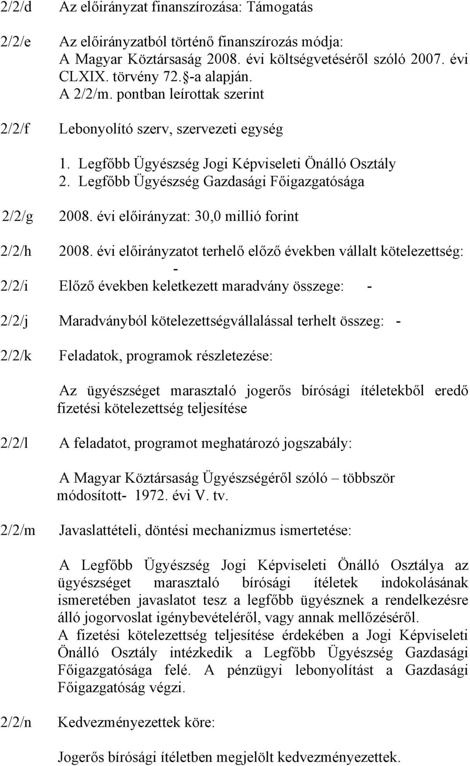 évi előirányzat: 30,0 millió forint 2/2/h 2008.