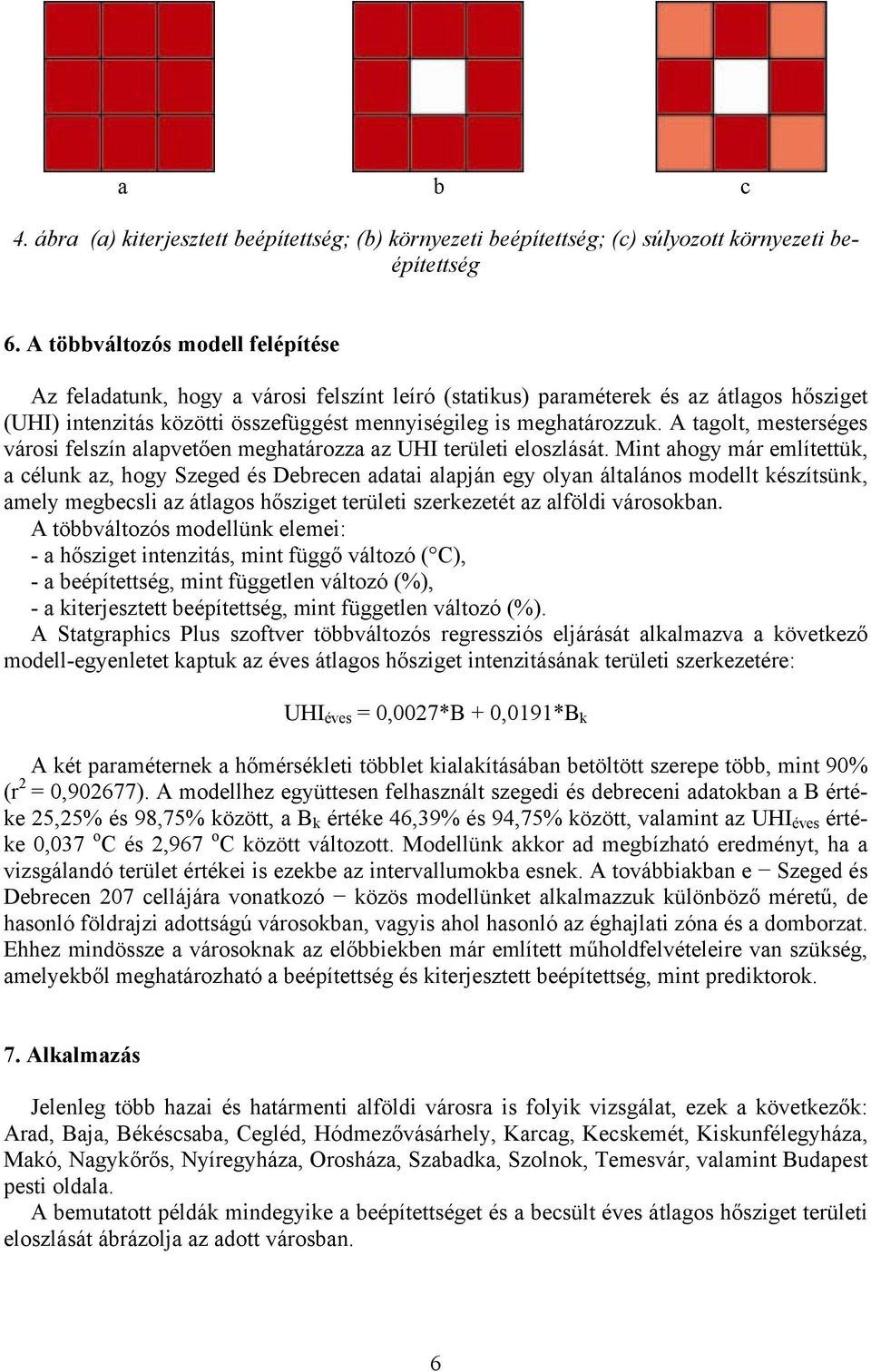 A tagolt, mesterséges városi felszín alapvetően meghatározza az UHI területi eloszlását.