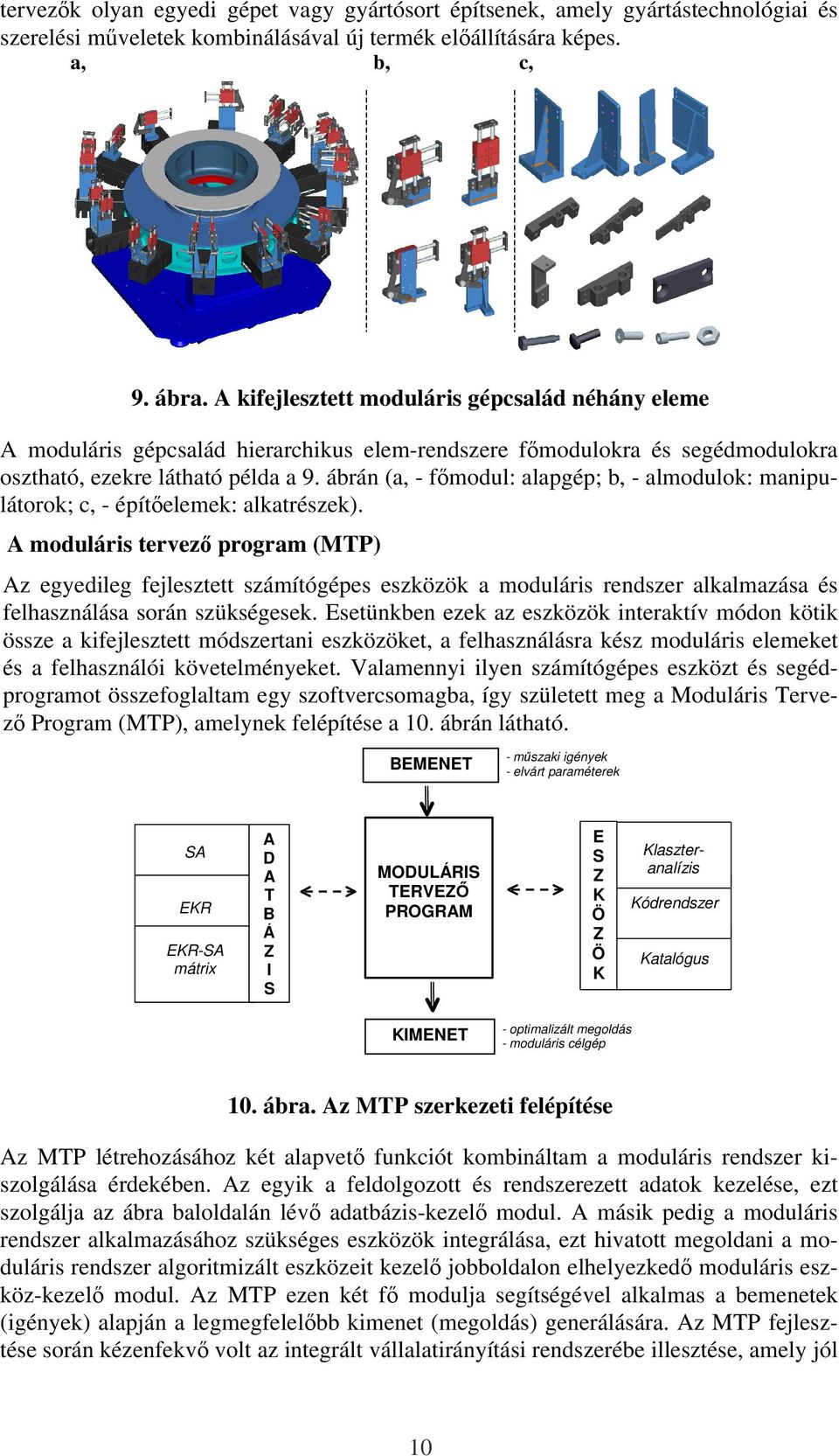 ábrán (a, - fımodul: alapgép; b, - almodulok: manipulátorok; c, - építıelemek: alkatrészek).