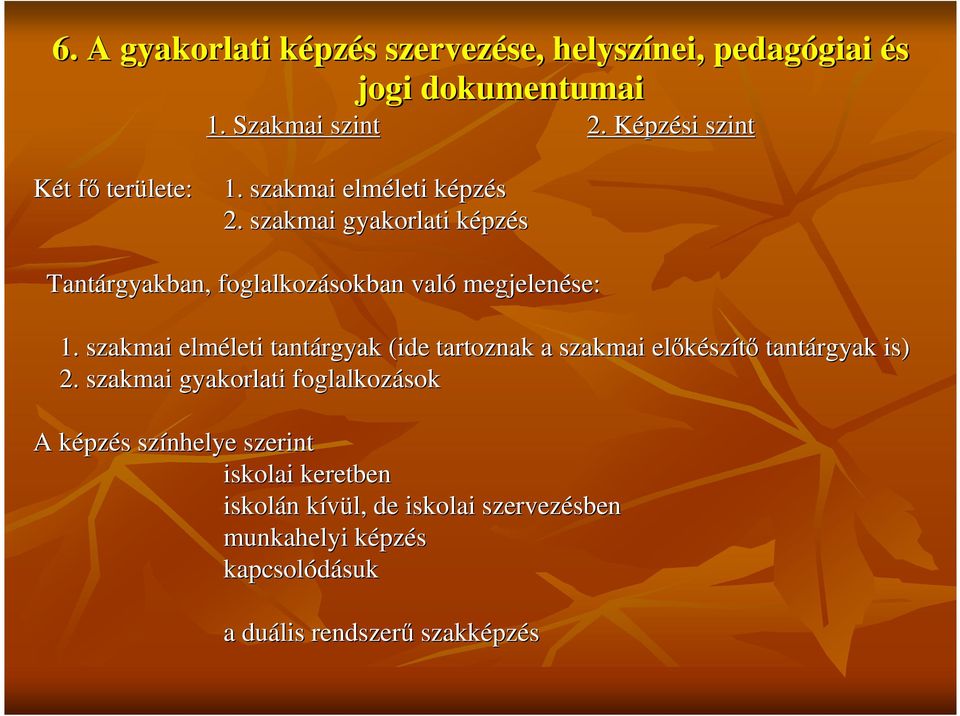 szakmai gyakorlati képzk pzés Tantárgyakban, foglalkozásokban való megjelenése: 1.