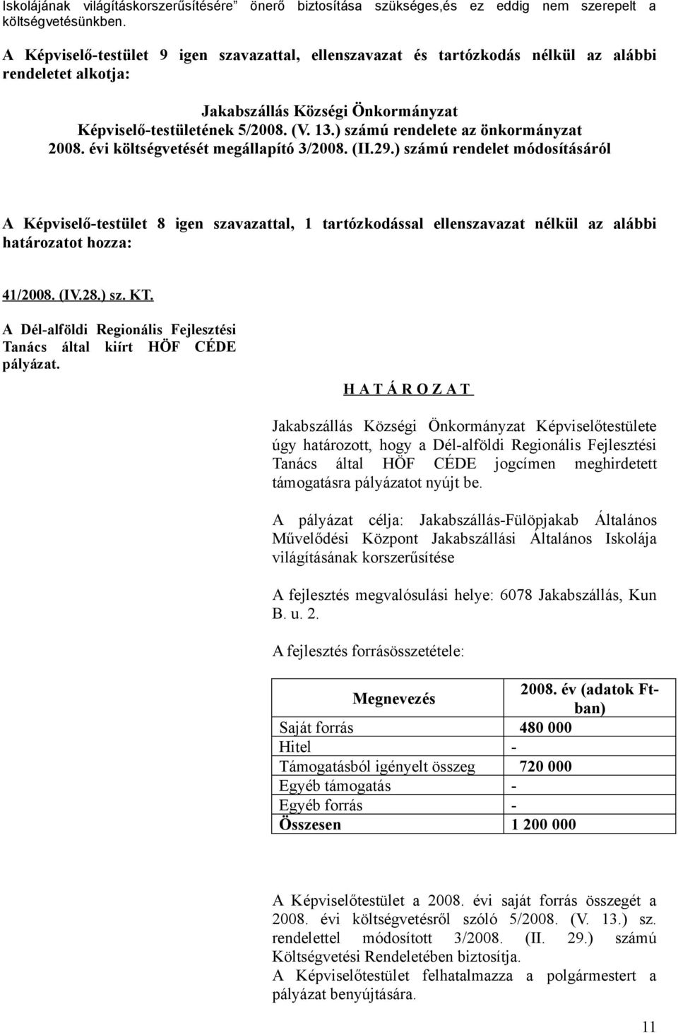 ) számú rendelete az önkormányzat 2008. évi költségvetését megállapító 3/2008. (II.29.