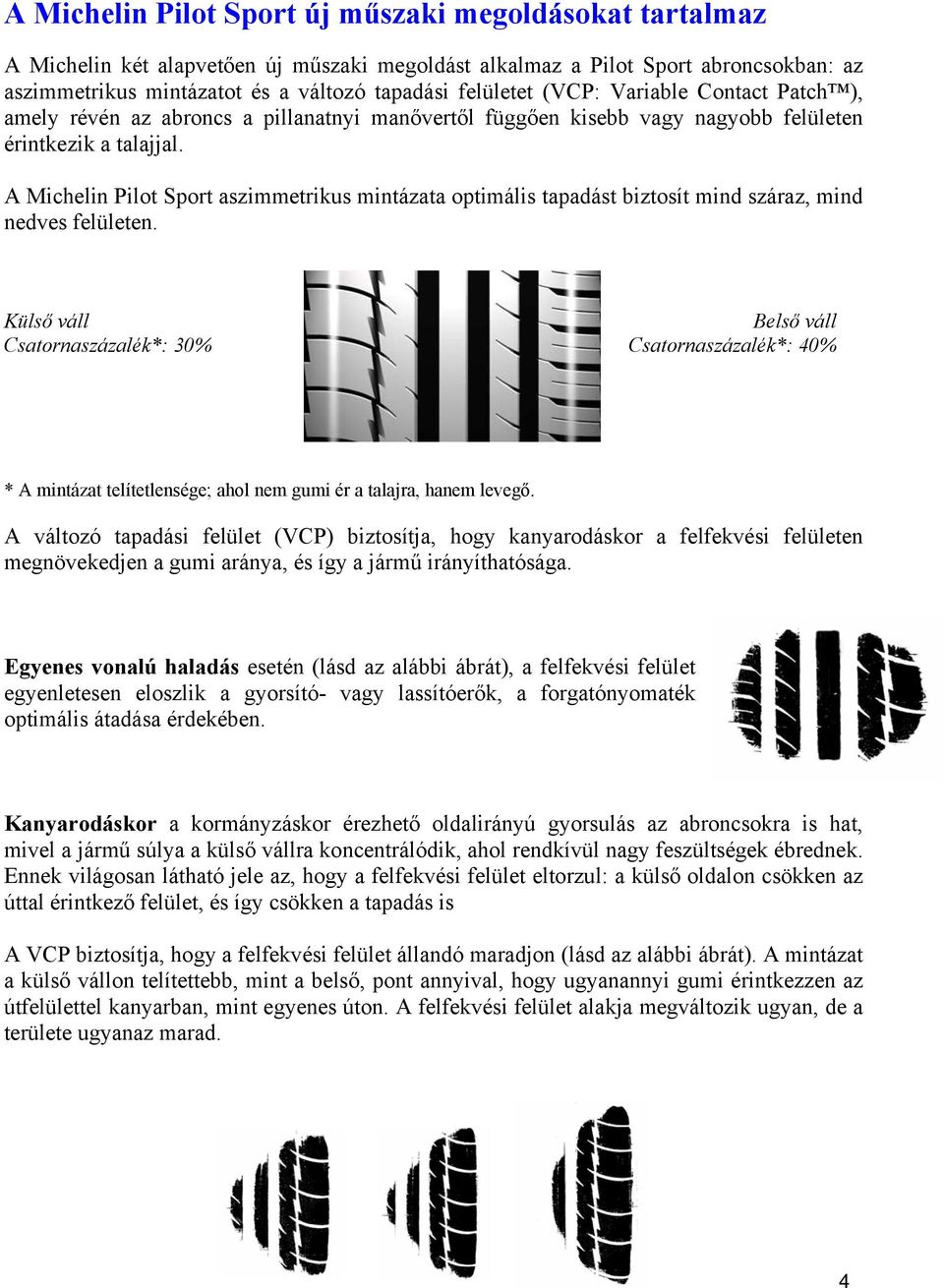 A Michelin Pilot Sport aszimmetrikus mintázata optimális tapadást biztosít mind száraz, mind nedves felületen.