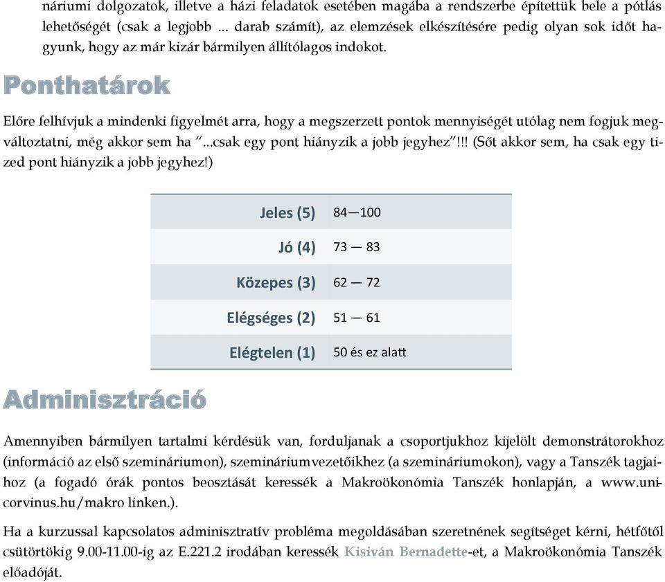 Ponthatárok Előre felhívjuk a mindenki figyelmét arra, hogy a megszerzett pontok mennyiségét utólag nem fogjuk megváltoztatni, még akkor sem ha...csak egy pont hiányzik a jobb jegyhez!