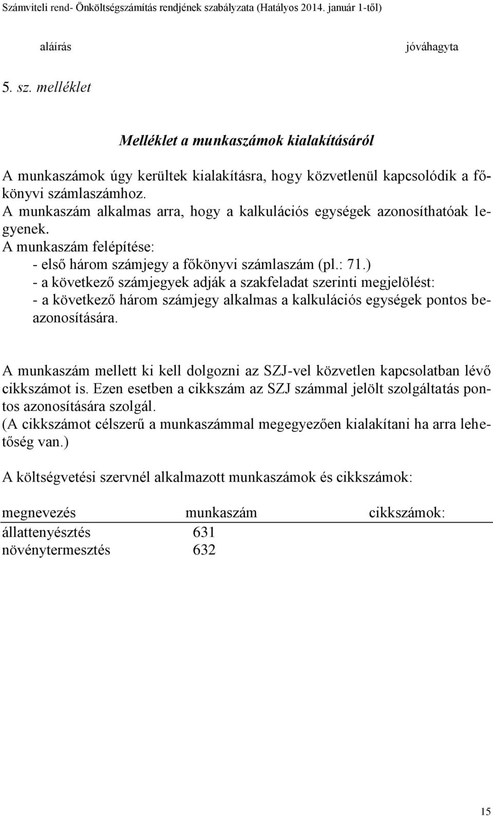 ) - a következő számjegyek adják a szakfeladat szerinti megjelölést: - a következő három számjegy alkalmas a kalkulációs egységek pontos beazonosítására.