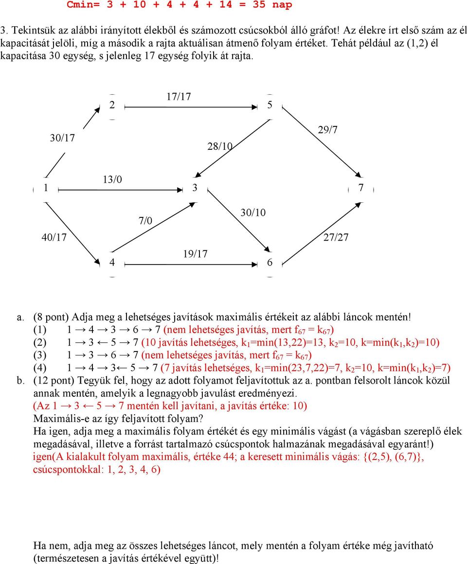 2 7/7 5 0/7 28/0 29/7 /0 7 0/7 7/0 9/7 0/0 6 27/27 a. (8 pont) Adja meg a lehetséges javítások maimális értékeit az alábbi láncok mentén!