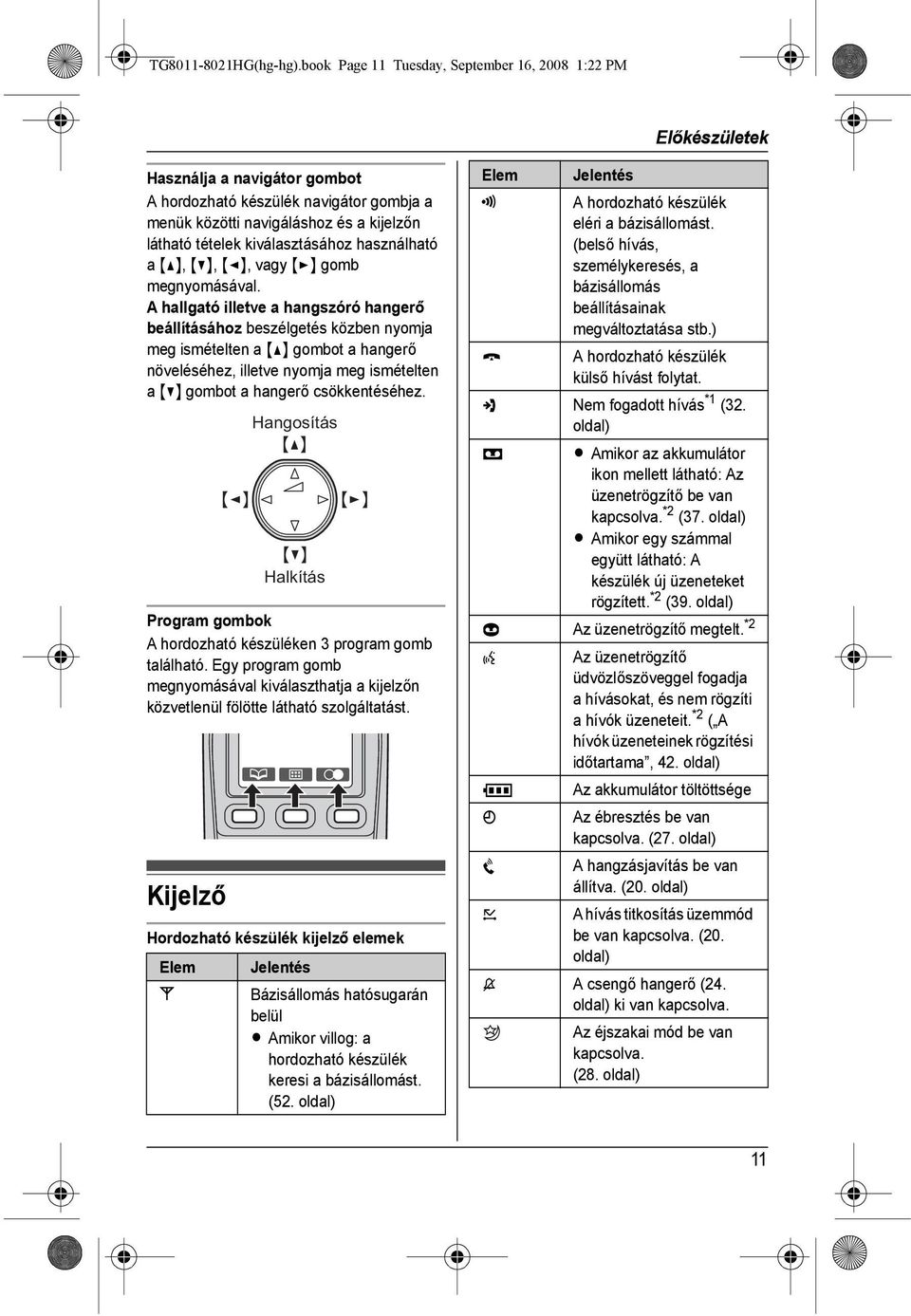 kiválasztásához használható a {^}, {V}, {<}, vagy {>} gomb megnyomásával.