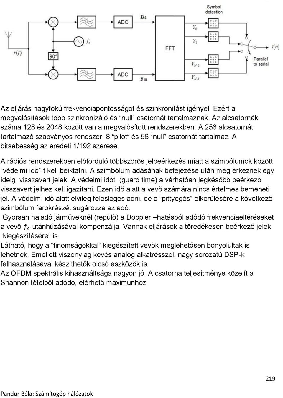 A bitsebesség az eredeti 1/192 szerese. A rádiós rendszerekben előforduló többszörös jelbeérkezés miatt a szimbólumok között védelmi idő -t kell beiktatni.