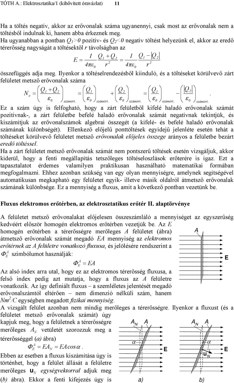 Ilyenkor a töltéselrendezésből knduló, és a töltéseket körülvevő zárt felületet metsző erővonalak száma Q Q Q Q Q Q N e = = =. ε 0 számért.