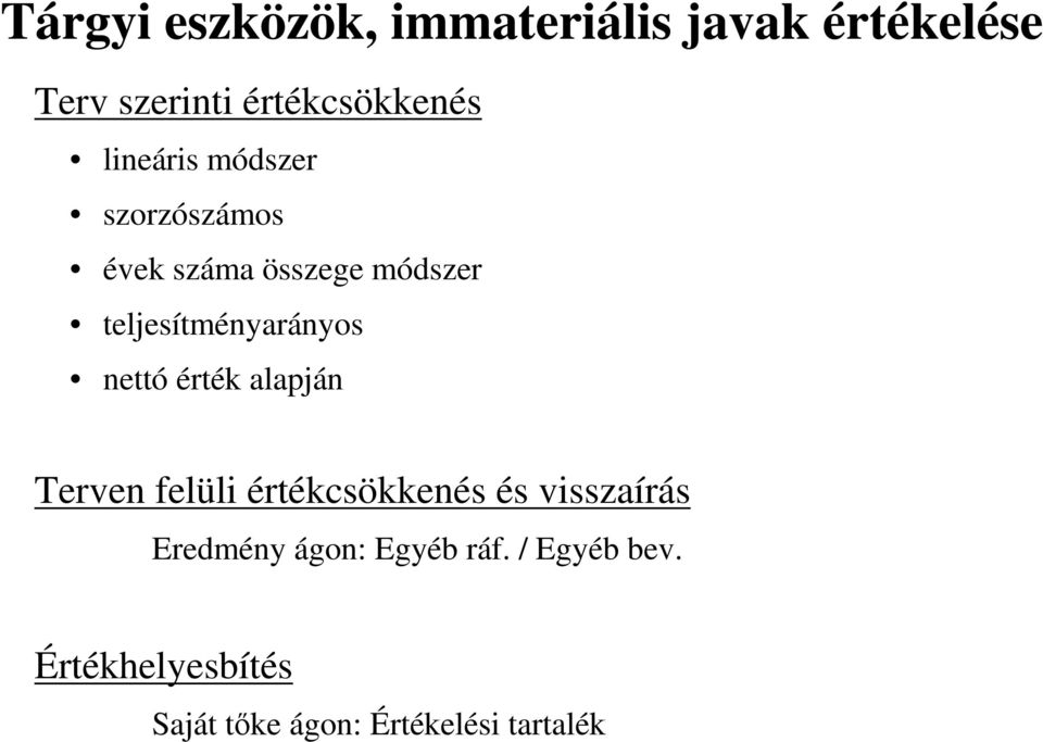 nettó érték alapján Terven felüli értékcsökkenés és visszaírás Eredmény