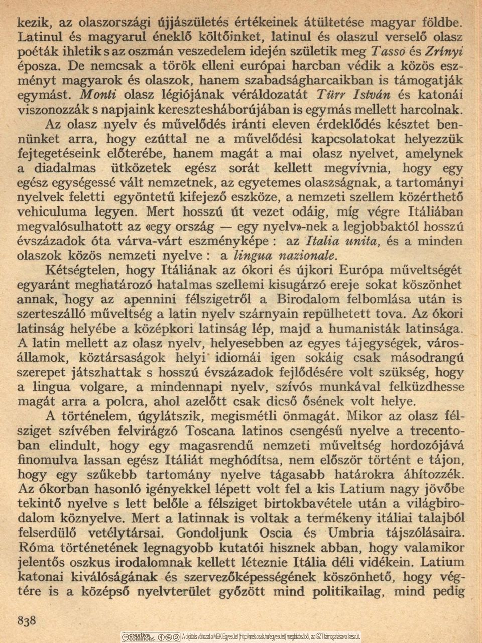 De nemcsak a török elleni európai harcban védik a közös esz ményt magyarok és olaszok, hanem szabadságharcaikban is támogatják egymást.