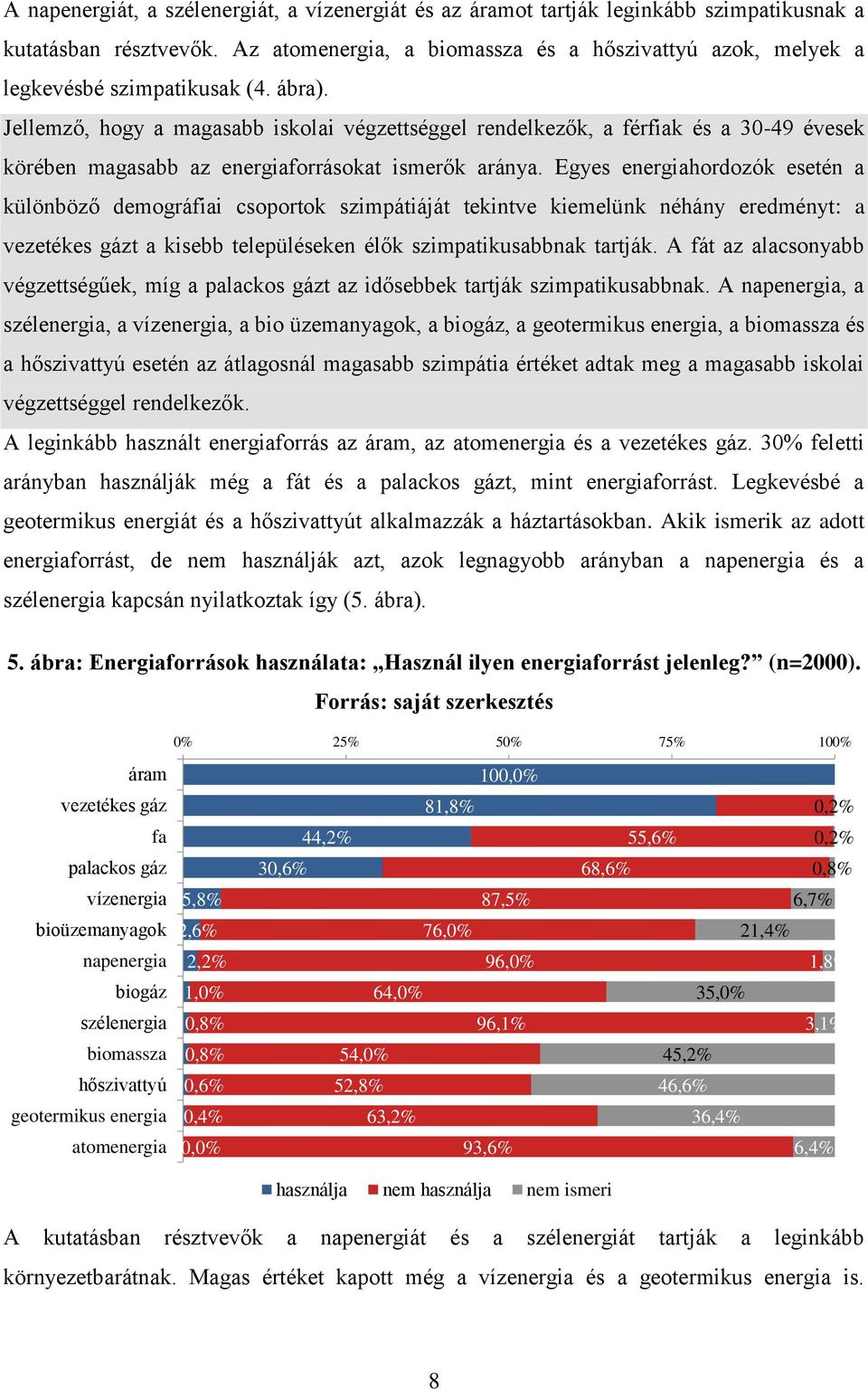 Jellemző, hogy a magasabb iskolai végzettséggel rendelkezők, a férfiak és a 30-49 évesek körében magasabb az energiaforrásokat ismerők aránya.