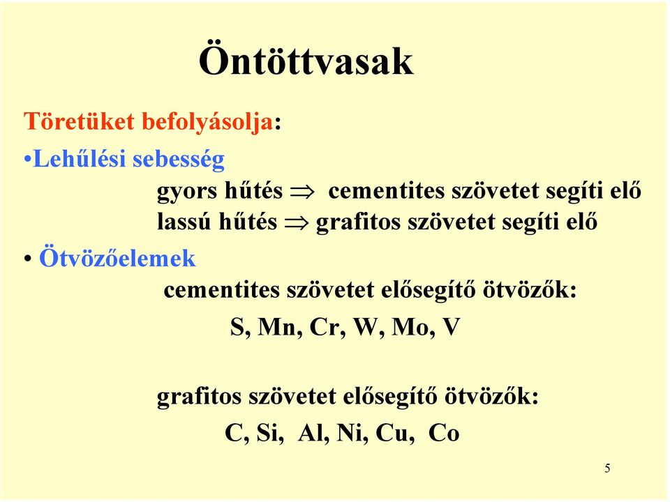 elő Ötvözőelemek cementites szövetet elősegítő ötvözők: S, Mn, Cr,