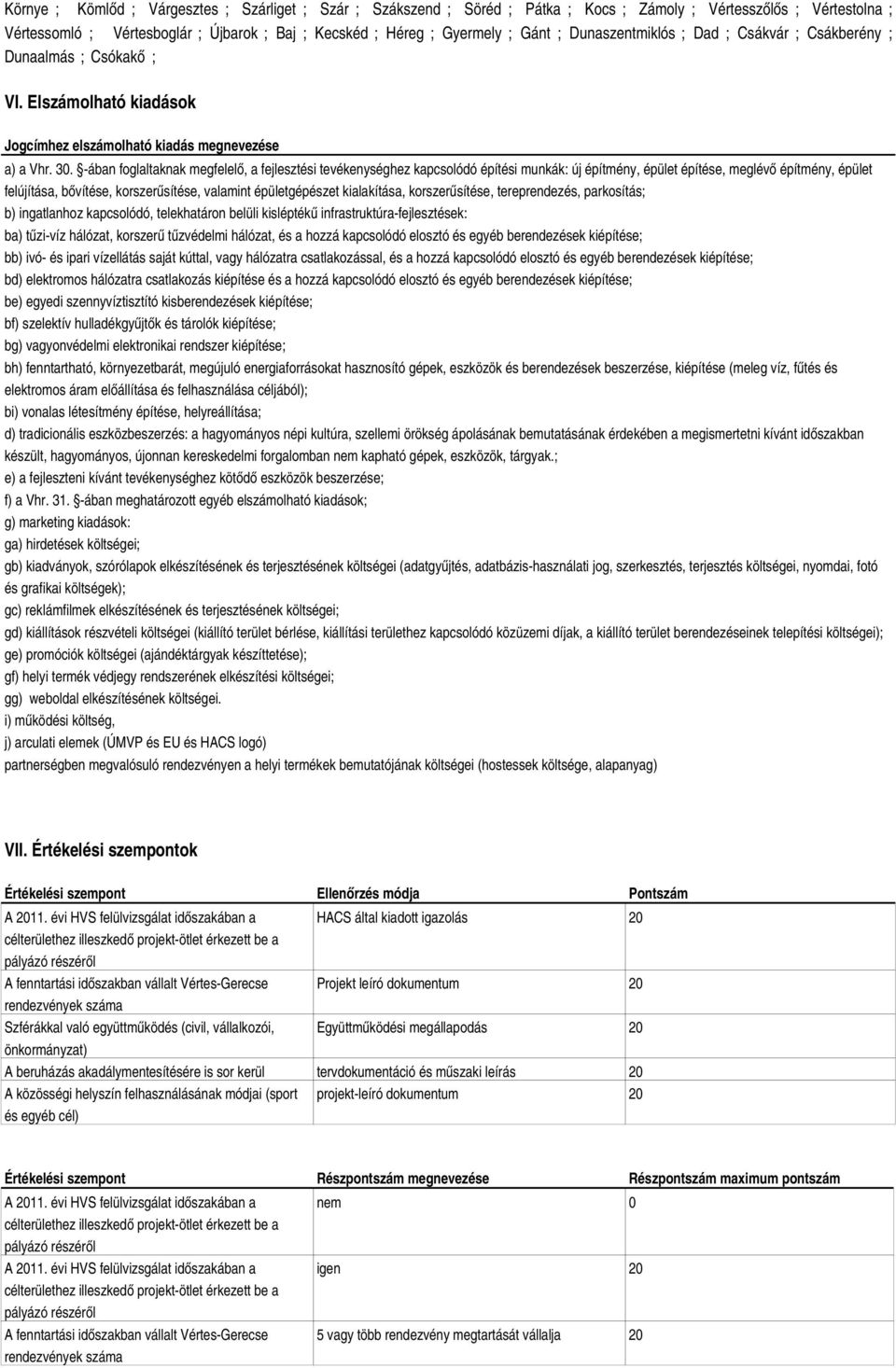 -ában foglaltaknak megfelelő, a fejlesztési tevékenységhez kapcsolódó építési munkák: új építmény, épület építése, meglévő építmény, épület felújítása, bővítése, korszerűsítése, valamint