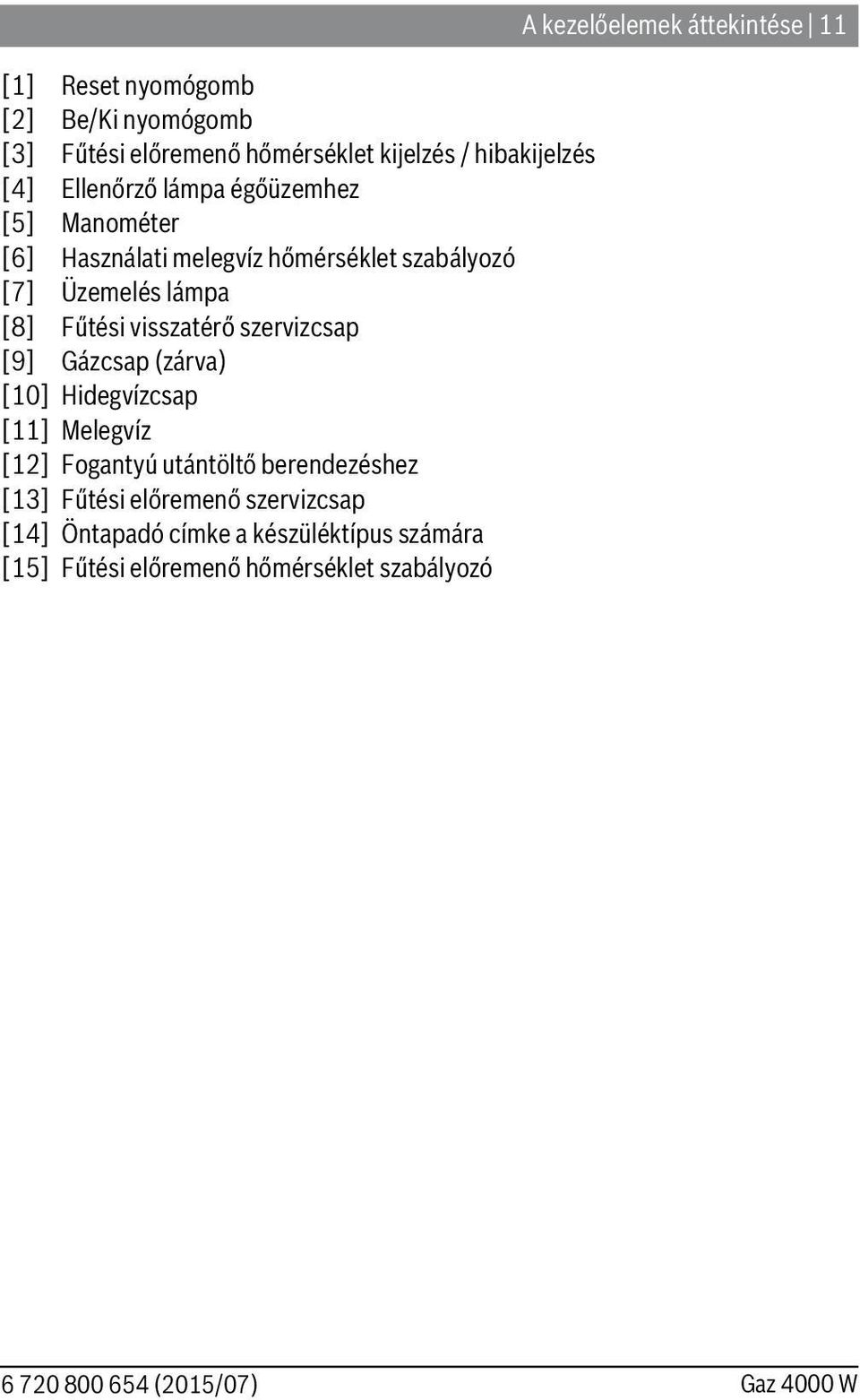 (zárva) [10] Hidegvízcsap [11] Melegvíz [12] Fogantyú utántöltő berendezéshez [13] Fűtési előremenő szervizcsap [14] Öntapadó