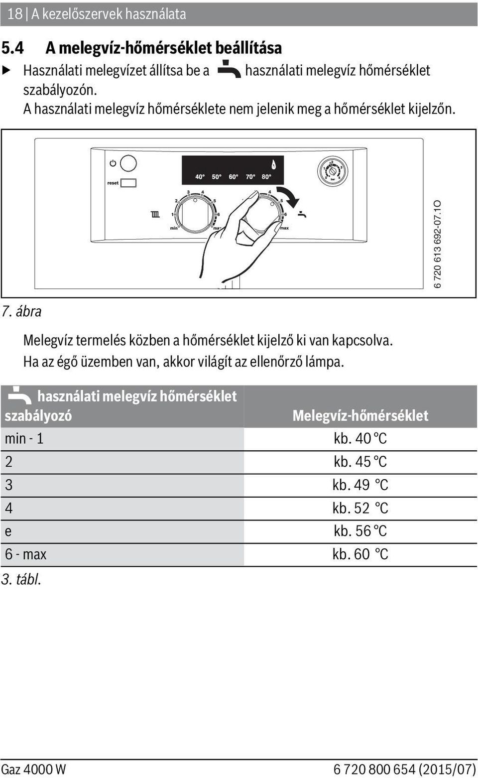 A használati melegvíz hőmérséklete nem jelenik meg a hőmérséklet kijelzőn. 8 6 720 613 692-07.1O 7.